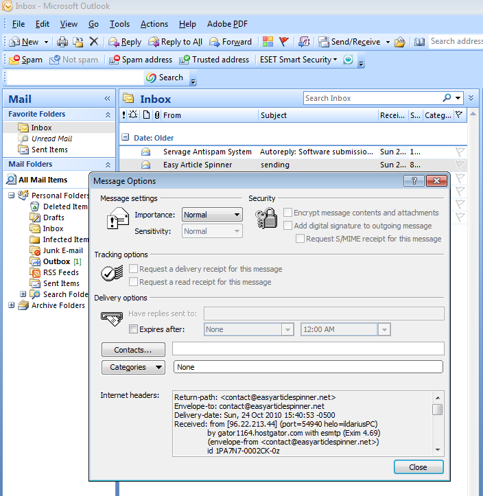 view headers in outlook 2007